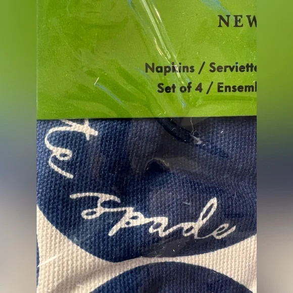 NWT, kate spade New York Joy Dot 4 pk Napkin Set in navy blue and creamy white - Picture 2 of 4